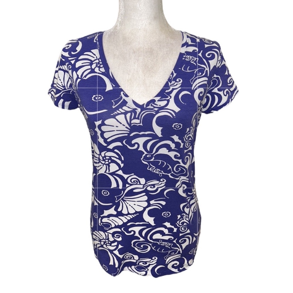 Lilly Pulitzer Michele Tide Pools V-Neck Tee - S - Picture 2 of 12